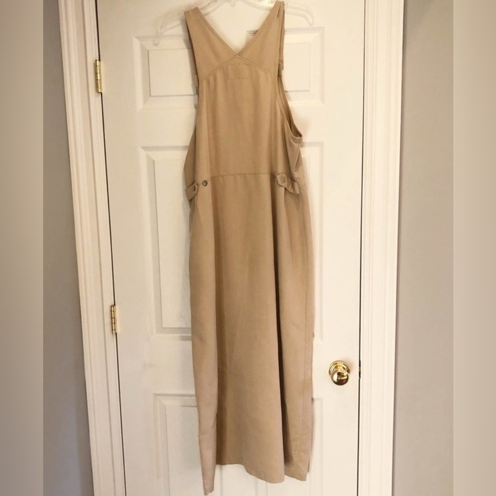 VTG Vintage Directives Lyocell Boho Tan Jumper Dress Utility Overalls Maxi XL - Picture 12 of 15